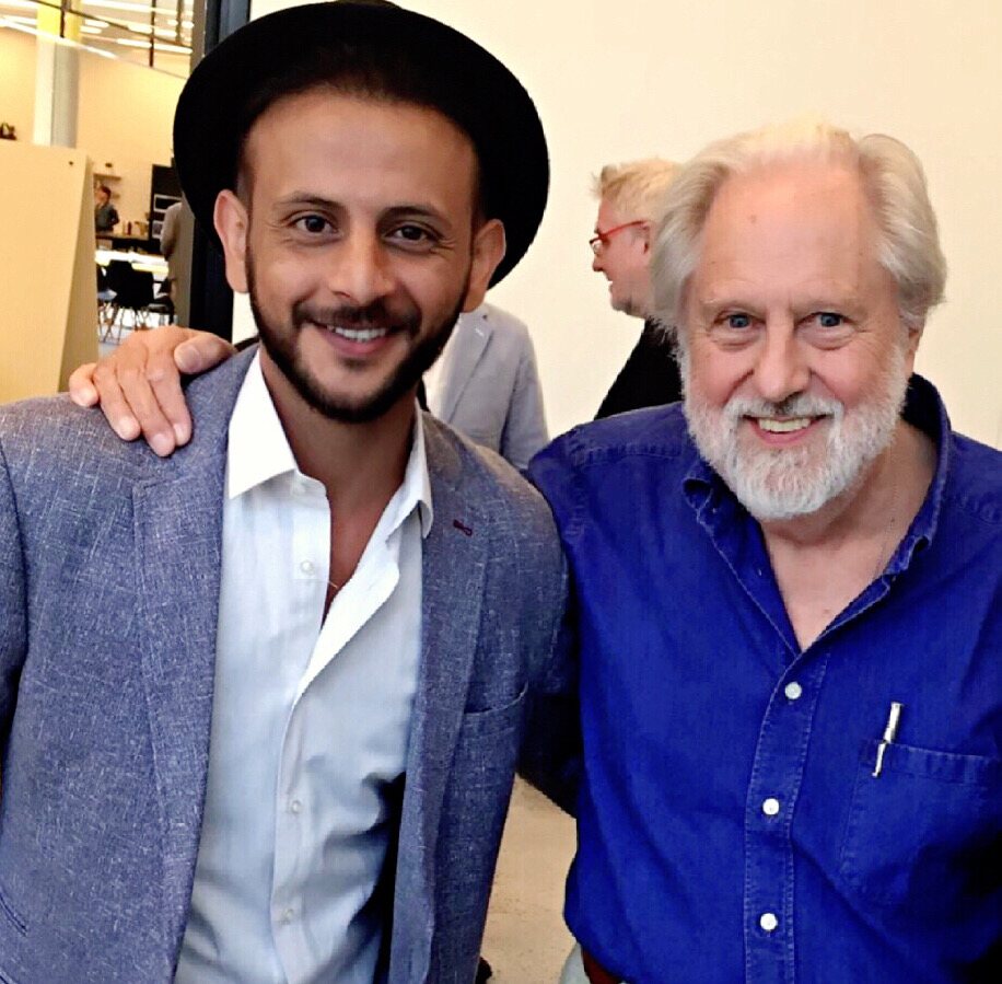 Mohanad Hayal with Lord David Puttnam — Oscar-winning producer of Chariots of Fire, former Chairman of Columbia Pictures and former Vice-President of BAFTA — in Australia